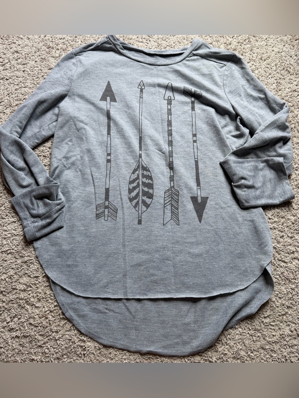 L.O.L. Vintage Gray Arrow Graphic Long Sleeve Top